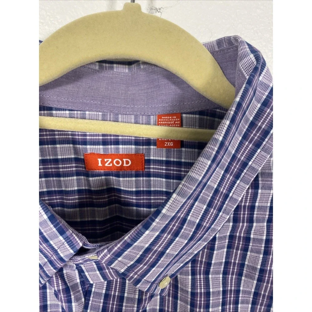 IZOD  Plaid LS Button up Shirt size 2XL Cotton Purple NWT‎ F1